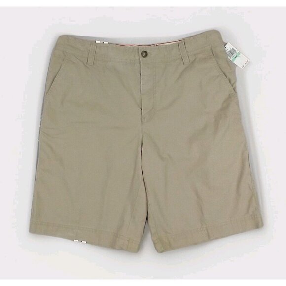 IZOD Other - Mens IZOD Seaside‎ Poplin Flat Front Shorts Cedarwood Khaki Size 34W X 10.5L